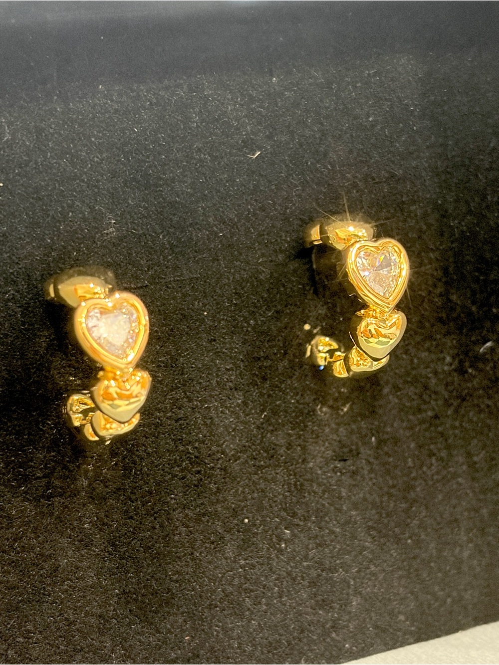 New 14K Gold Plated S925 Post Heart Cubic Zirconia Hoop Huggie Earrings